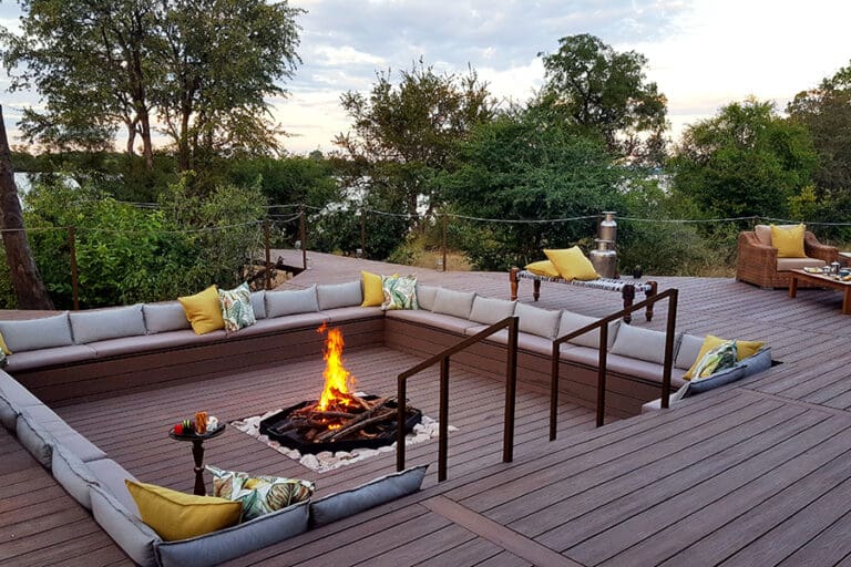 The fire pit at Old Drift Lodge.