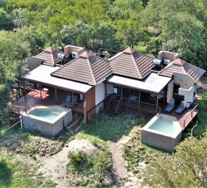 Aerial view of Idube Game Lodge in the Sabi Sands. 