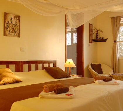 Luxury bedroom at Karibu Entebbe.