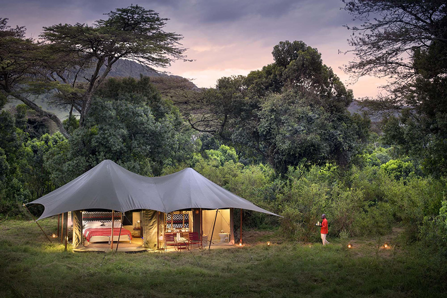 Luxury tent at Angama Safari Camp in the Masai Mara, Kenya.