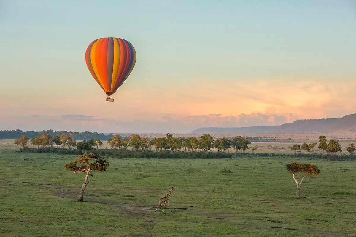 Hot-air balloon safari during sunset in the Masai Mara, Kenya