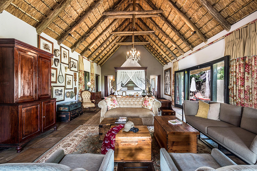 Luxury suite at Sabi Sabi Selati Camp in Kruger National Park, South Africa.