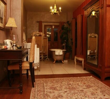 The hotel boasts beautiful antiques throughout the house.