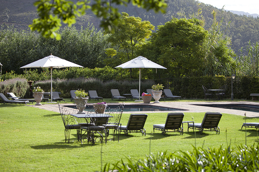 Relax by the swimming pool in the winelands.