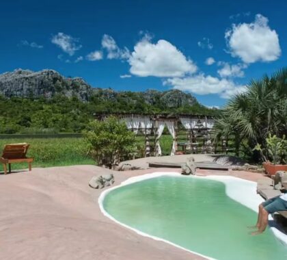 Iharana Bush Camp, swimming pool with a mountain view.