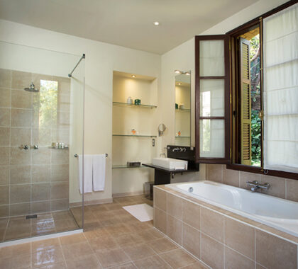 Rejuvenate your senses in your bathroom - complete with Italian bath and shower.