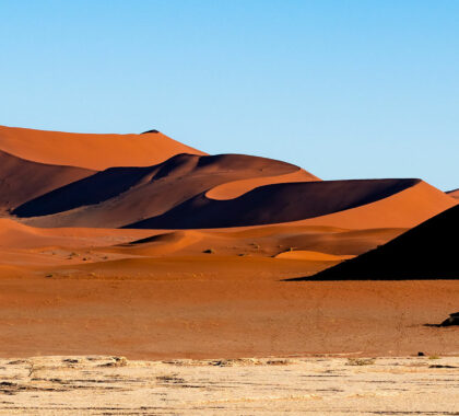 View of Deadvlei and Sossusvlei dunes in Namib-Naukluft National Park, Namibia.