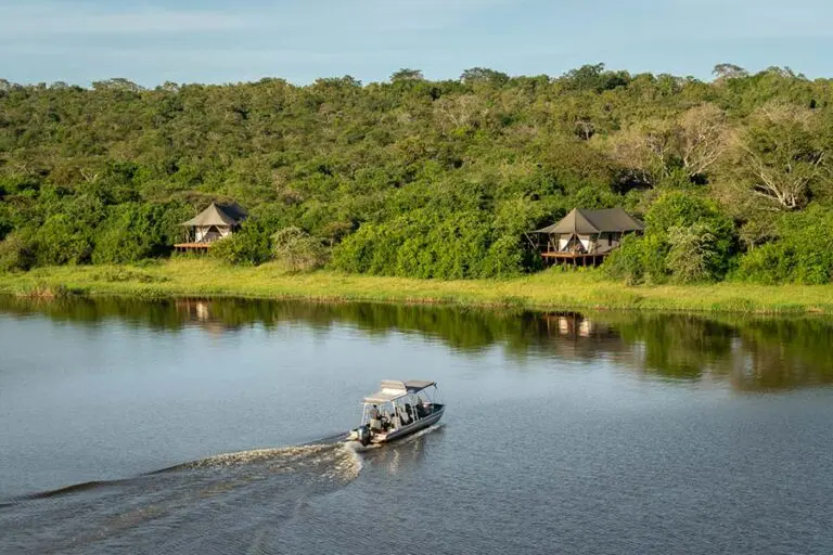 A tented camp on the shores of Lake Rwanyakazinga.