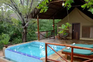 Chalets are raised on the water’s edge and well-spaced for utmost privacy. 