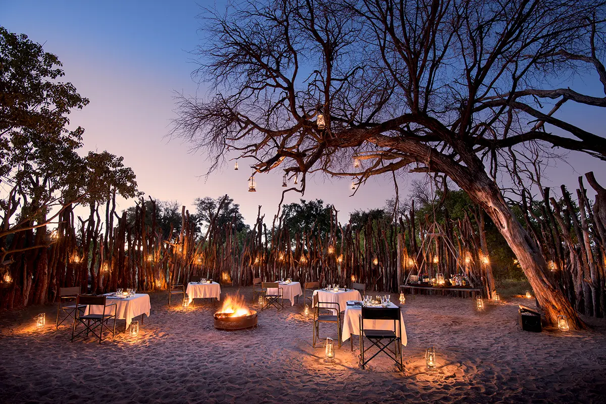 Andbeyond nxabega okavango tented camp boma dinner