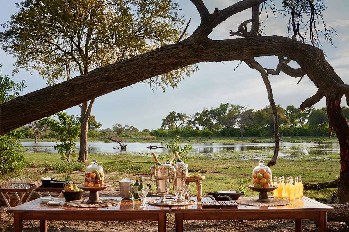Luxurious sundowners at Belmond Khwai River Lodge in Botswana