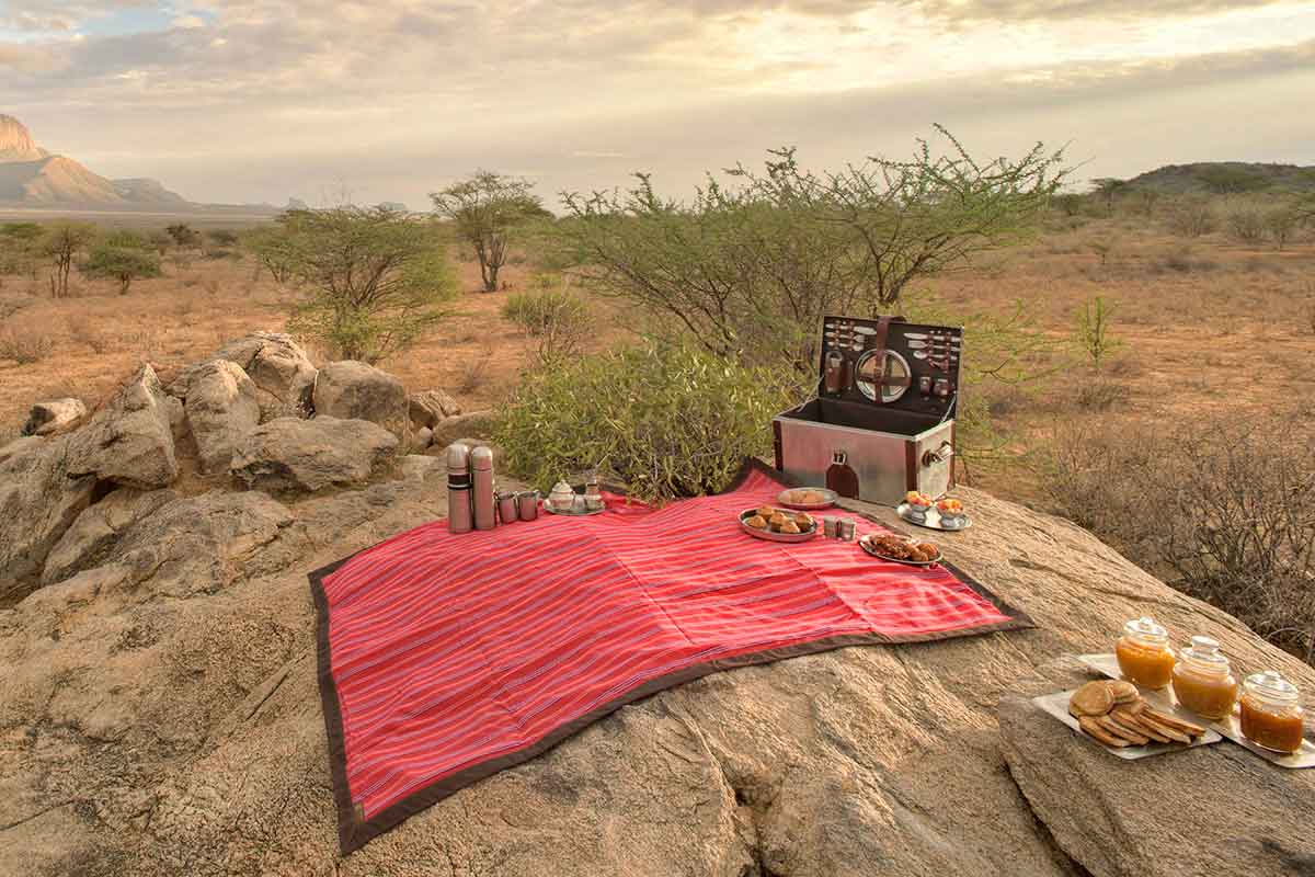 Africa safari bush picnic laid out at Saruni Samburu in Kenya