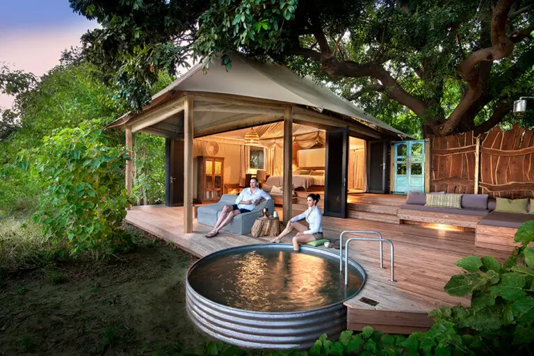 Savour a private deck and pool at Nyamatusi Camp. 