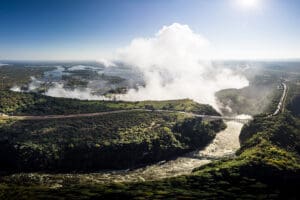 The Victoria Falls Bridge connects Zambia and Zimbabwe. 