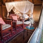 Kingfisher suites at Chundukwa have large windows with bamboo blinds.
