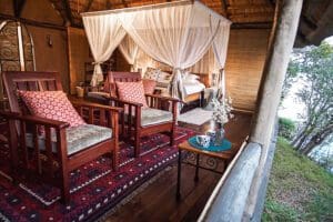 Kingfisher suites at Chundukwa have large windows with bamboo blinds.