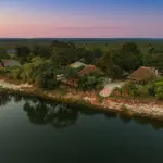 Aerial view of Mpala Jena Camp, on the banks of the Zambezi River.