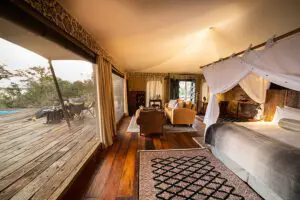 Guest tent interior with view.