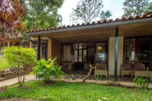 Tranquil setting in lush tropical gardens.