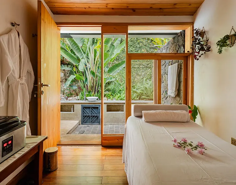 Serene spa treatment room. 