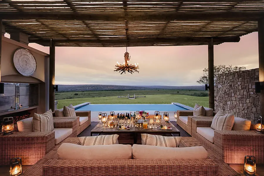 Looking out from the Kwandwe Fort House lounge and out onto the pool and beyond | Go2Africa