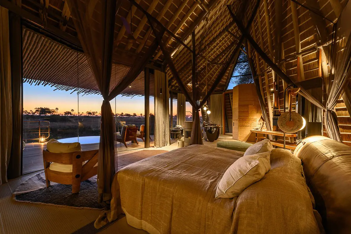 Interior view of Jao Camp in the Okavango Delta, Botswana