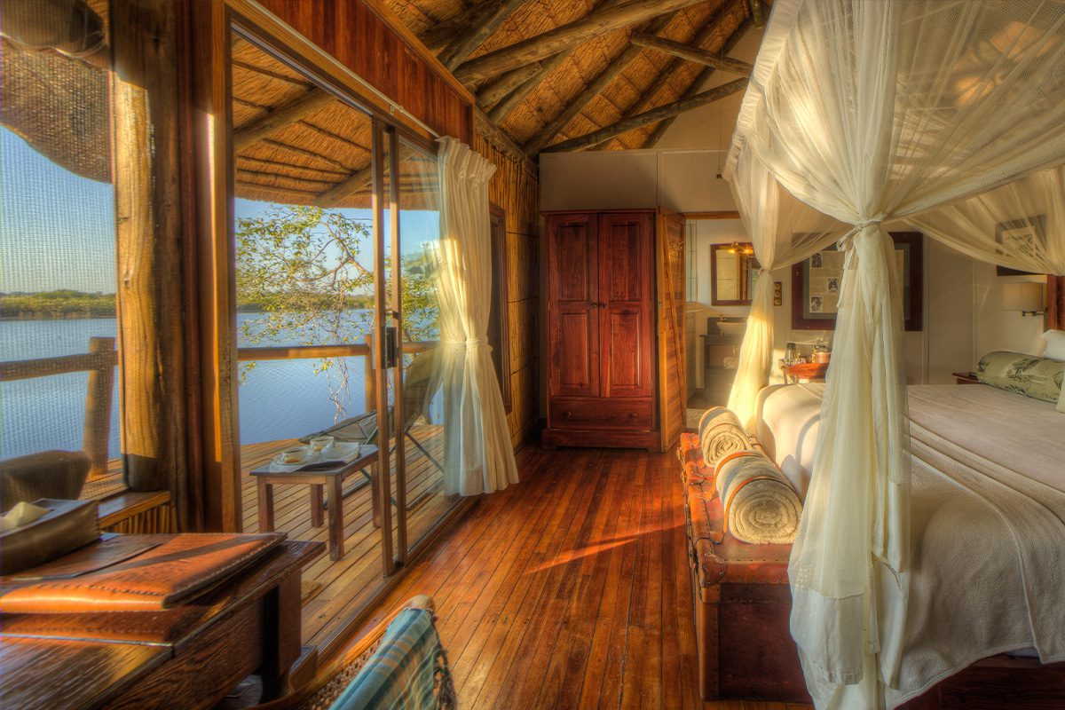 Interior view of Xugana's Island luxurious Lodge in the Okavango Delta