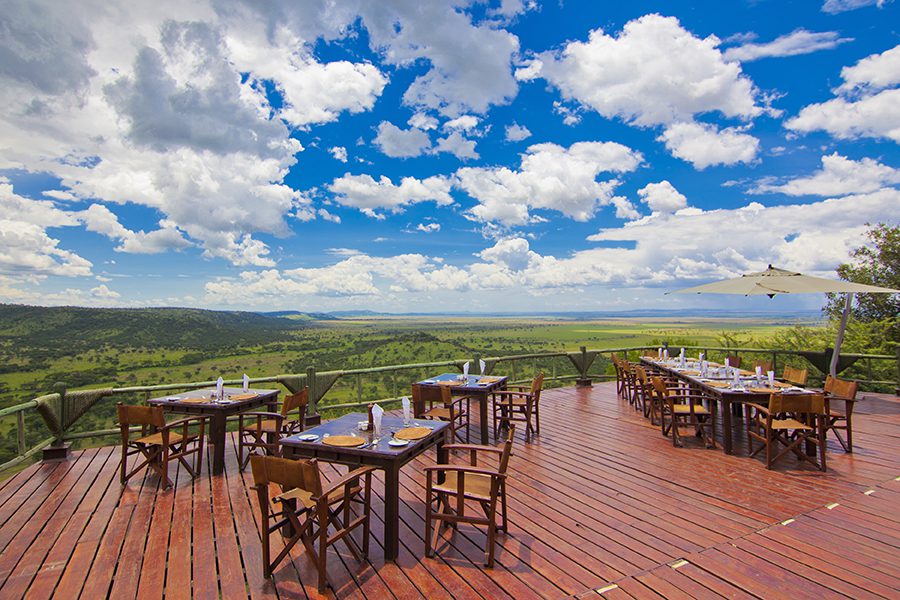 Expansive views on the dining deck of Mbali Soroi Serengeti Lodge.