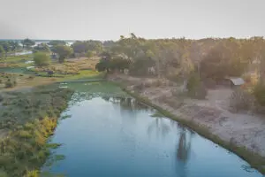 Aerial view of Chula Island Camp's setting, a popular spot for elephants. 