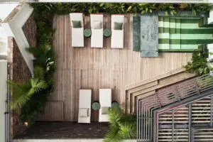 The swimming pool deck.