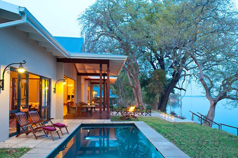 Baines' River Camp, set on the northern bank of the Zambezi River.