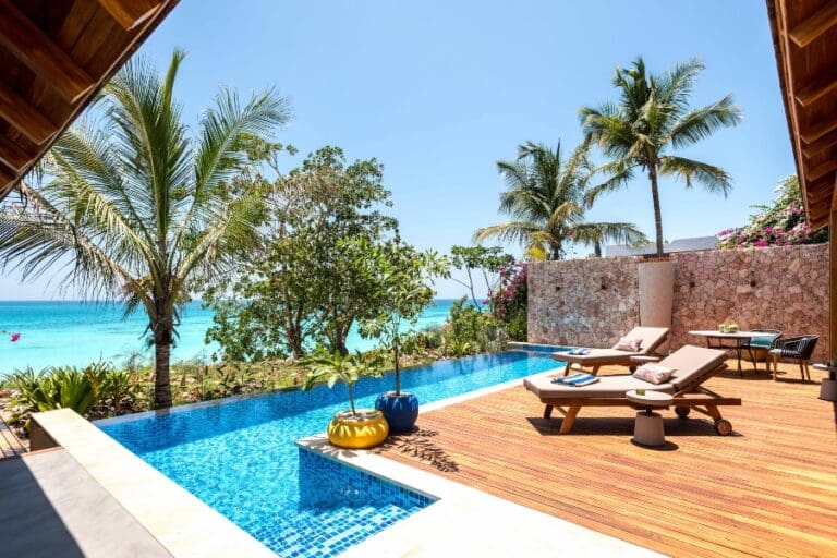 Cool off by the swimming pool.