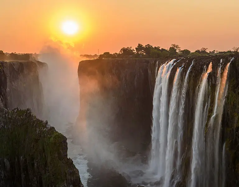 Victoria Falls at Sunset.