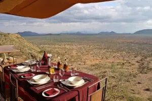 Saruni Samburu Safari Lodge boasts 360-degree views of the dramatic northern Kenyan landscape .