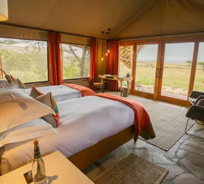 Tiendas de huéspedes en el Masai Mara. 