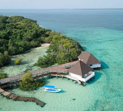 Aerial view of Chale's over water suites.