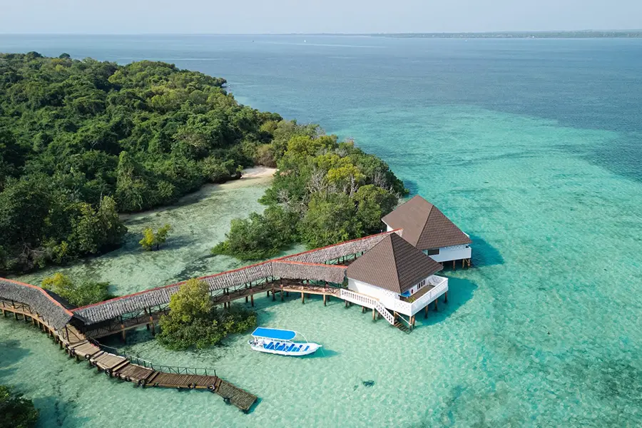Aerial view of Chale's over water suites.