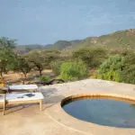 Swimming pool area with a view.