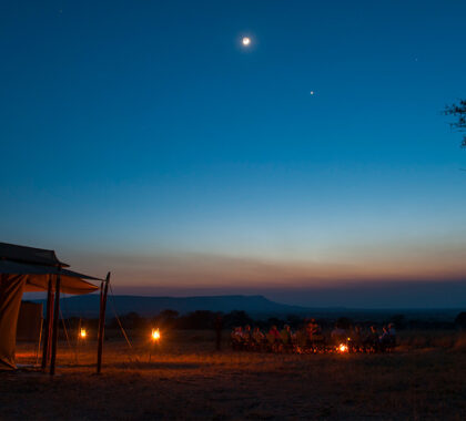 Night time exterior of Mara Under Canvas Tented Camp
