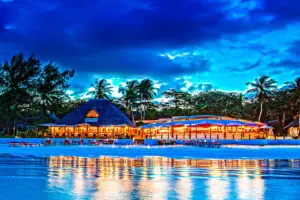 Exterior of Nomads Beach Resort at night
