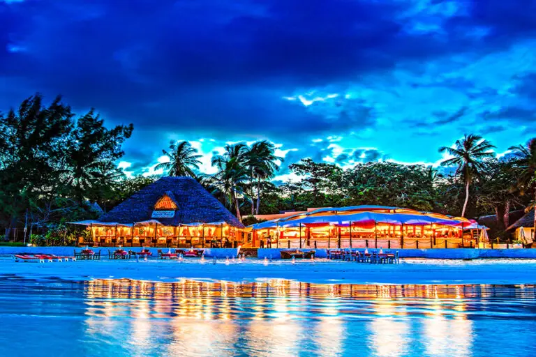 Exterior of Nomads Beach Resort at night
