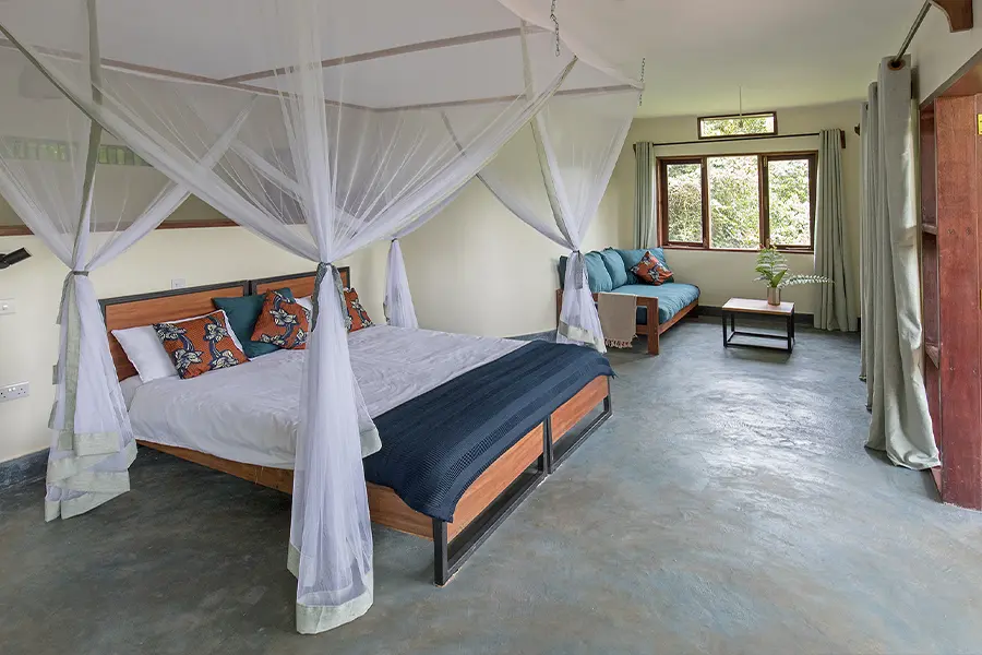 Cottage bedroom and lounge area