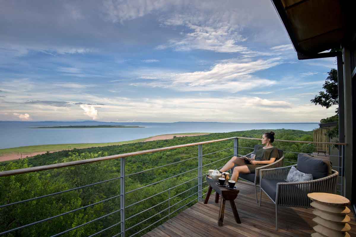 A Bumi Hills guest soaking up the sensational views of Lake Kariba, Zimbabwe.