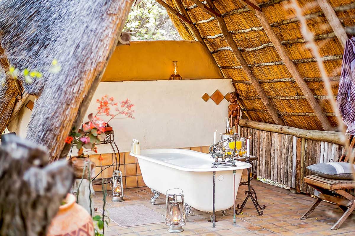 Your suites private outdoor bath at The Hide, Hwange National Park.