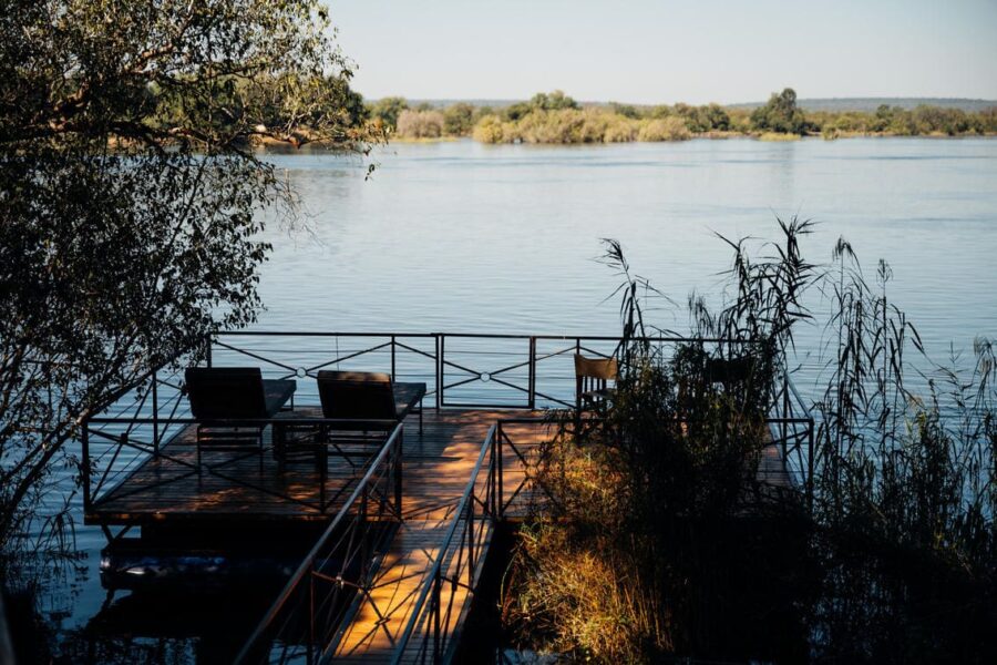Chundukwa River Lodge's riverside deck overlooks the Zambezi. 
