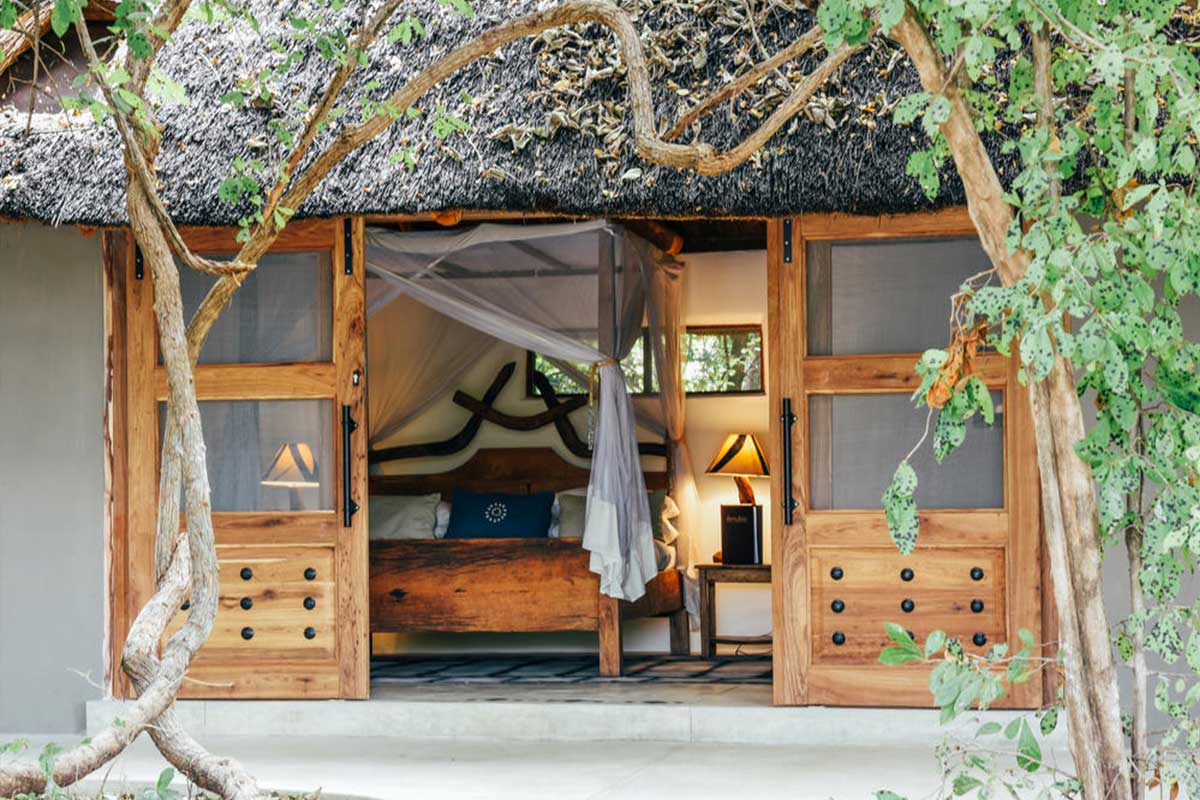 A peak into one of six chalets at Kaingo Camp, Zambia.