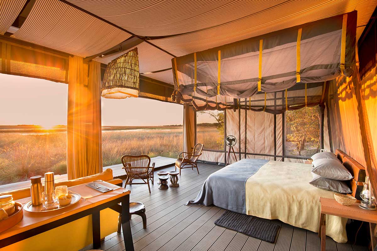 King Lewanika Lodge suite looking out over the Liuwa Plains. 