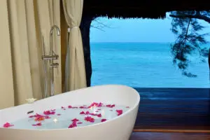 Bath with a beach view