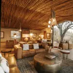 The lounge looks out over the Serengeti plains.