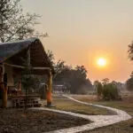 Kafue River Lodge at sunset.
